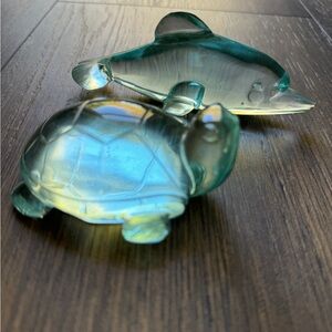 Glass dolphin & turtle vintage figurines
